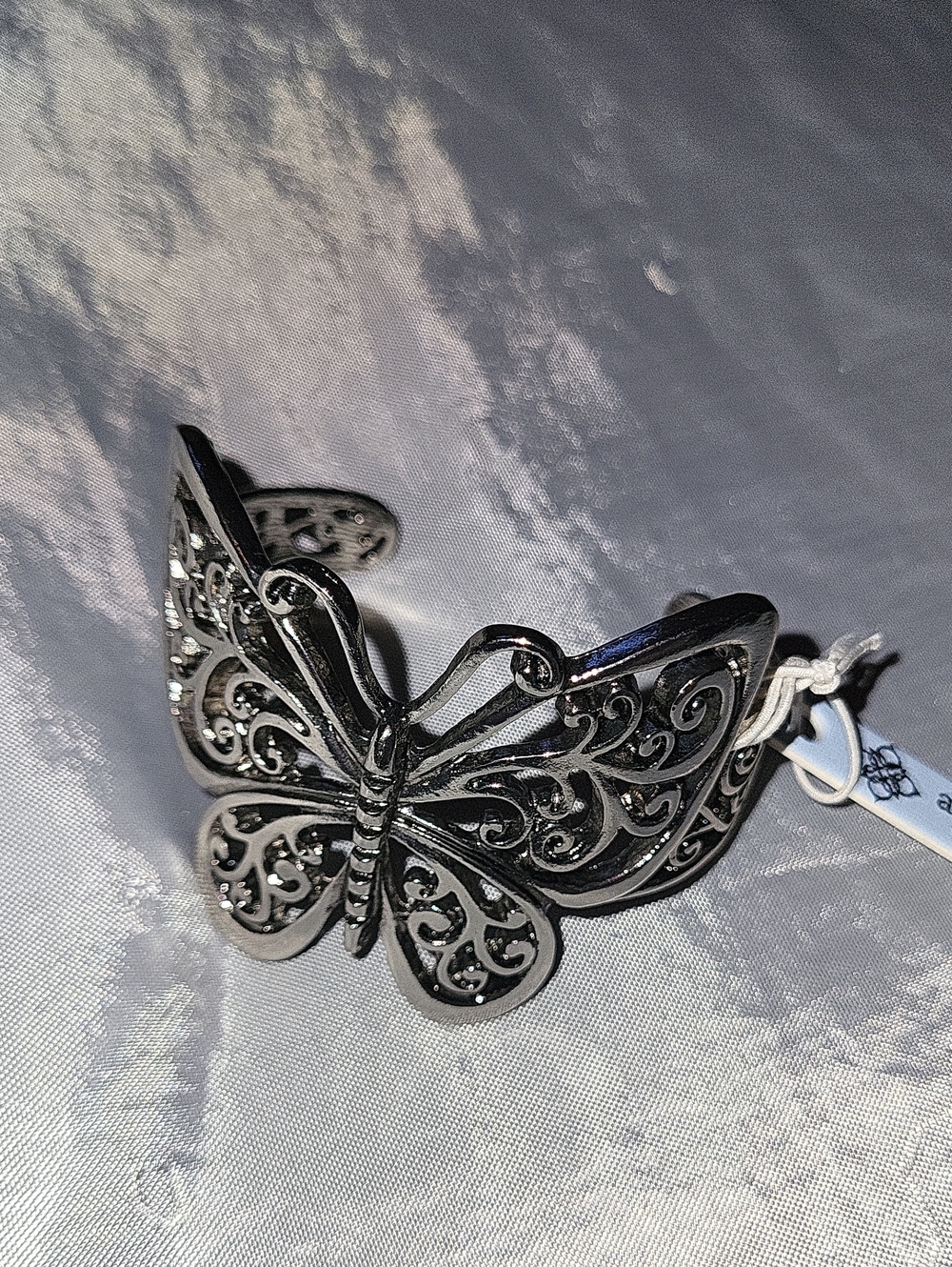Atterri Silver Toned Butterfly Cuff Bracelet - Filigree Openwork Design Ta